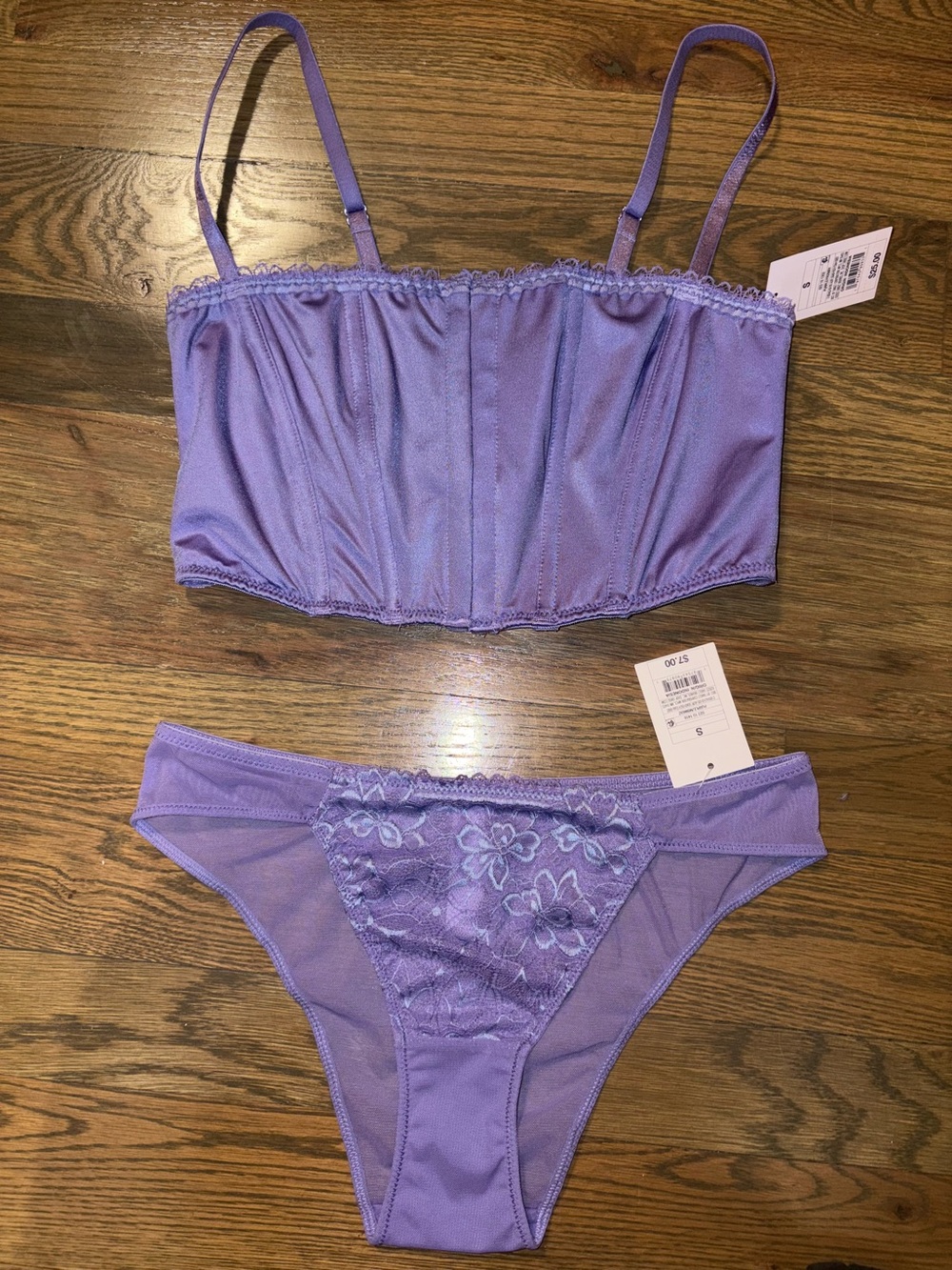 Purple Lace-Accent Corset Bralette Set